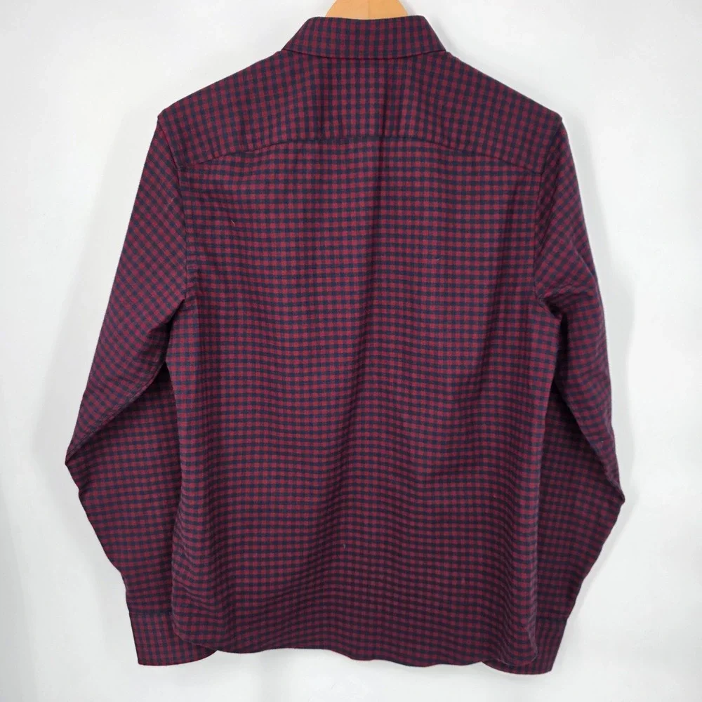 UNTUCKit Leland Flannel Shirt Mens Medium Slim Navy Burgundy Gingham Button Down - Picture 3 of 7